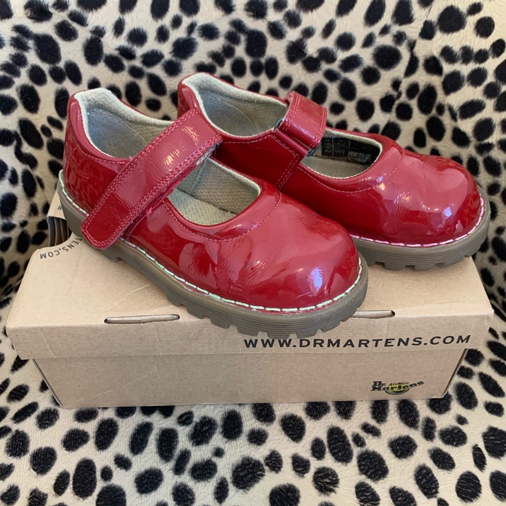 Kids Dr Martens Patent Leather Red Mary Janes 11
